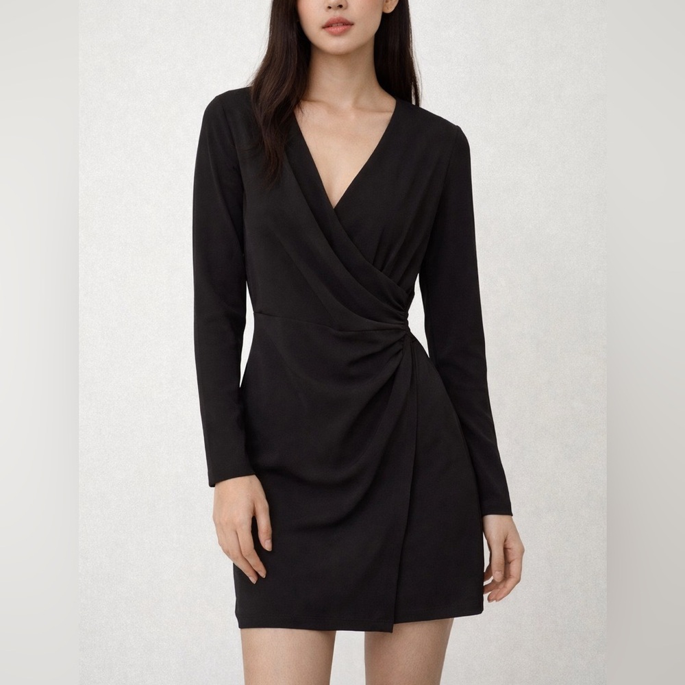 OAK + FORT Black Long Sleeve Wrap Dress XS